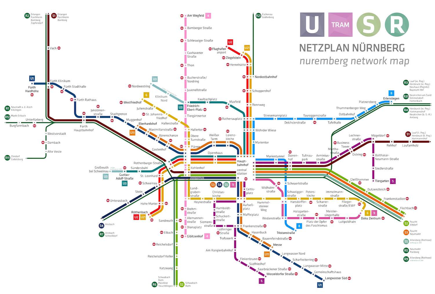 Схема линий метро Нюрнберга (Nürnberger U-bahn)